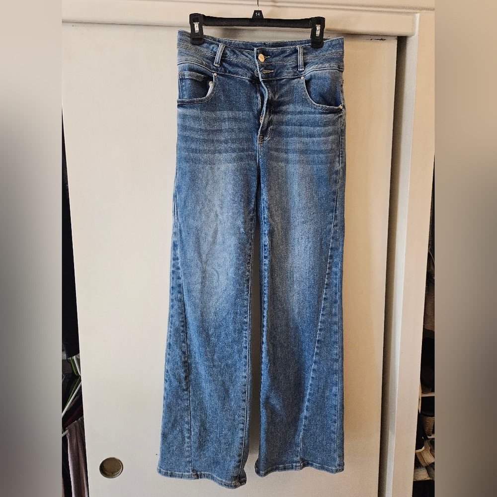 Blue Flare Wide Leg Jeans with Relaxed Fit